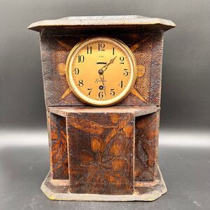 Antique clock Pyrography Wood Burned Carved Wood clock roses
